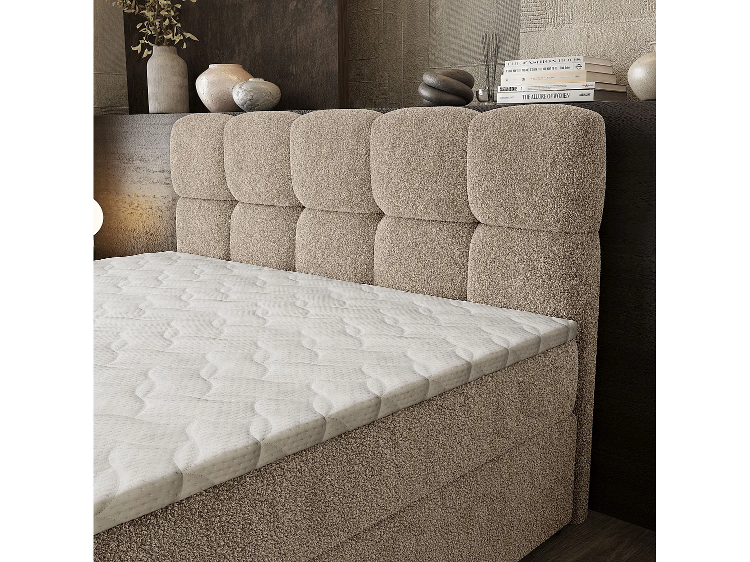 Boxspringbed BRUME 160x200 cm Set met hoofdbord, bedbodem en matras, Beige