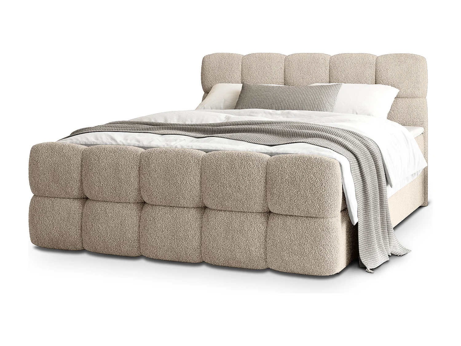 Boxspringbed BRUME 160x200 cm Set met hoofdbord, bedbodem en matras, Beige