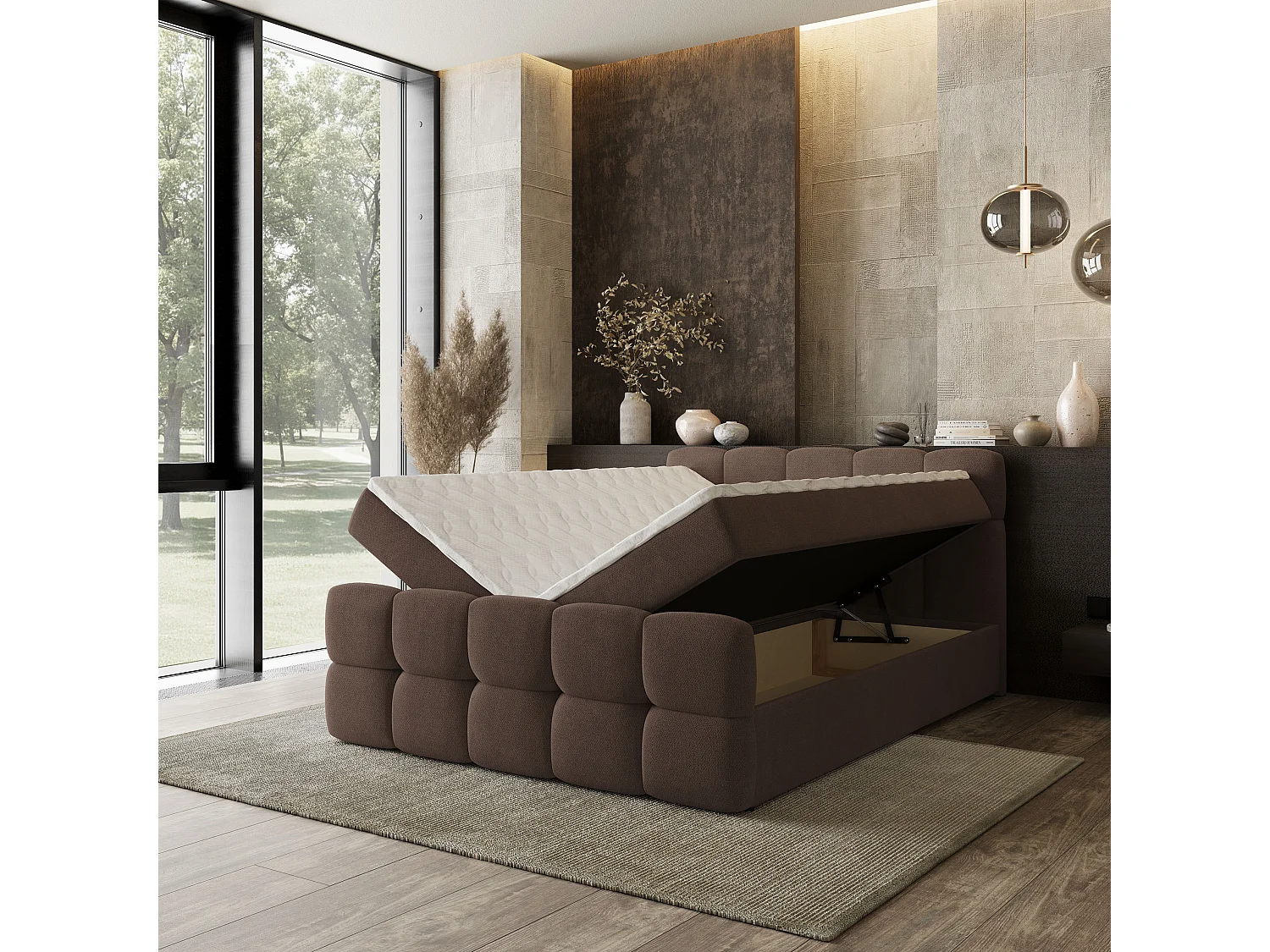 Boxspringbed BRUME 180x200 cm Set met hoofdbord, bedbodem en matras, Bruin