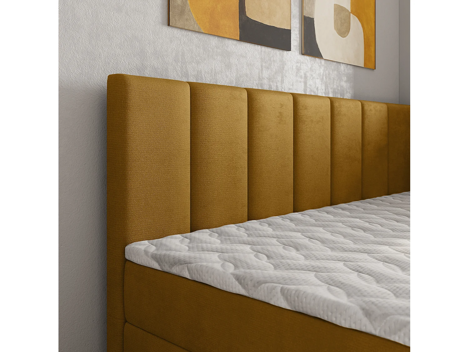 Boxspringbed BEVE 80x200 cm Set met hoofdbord, bedbodem en matras, Geel