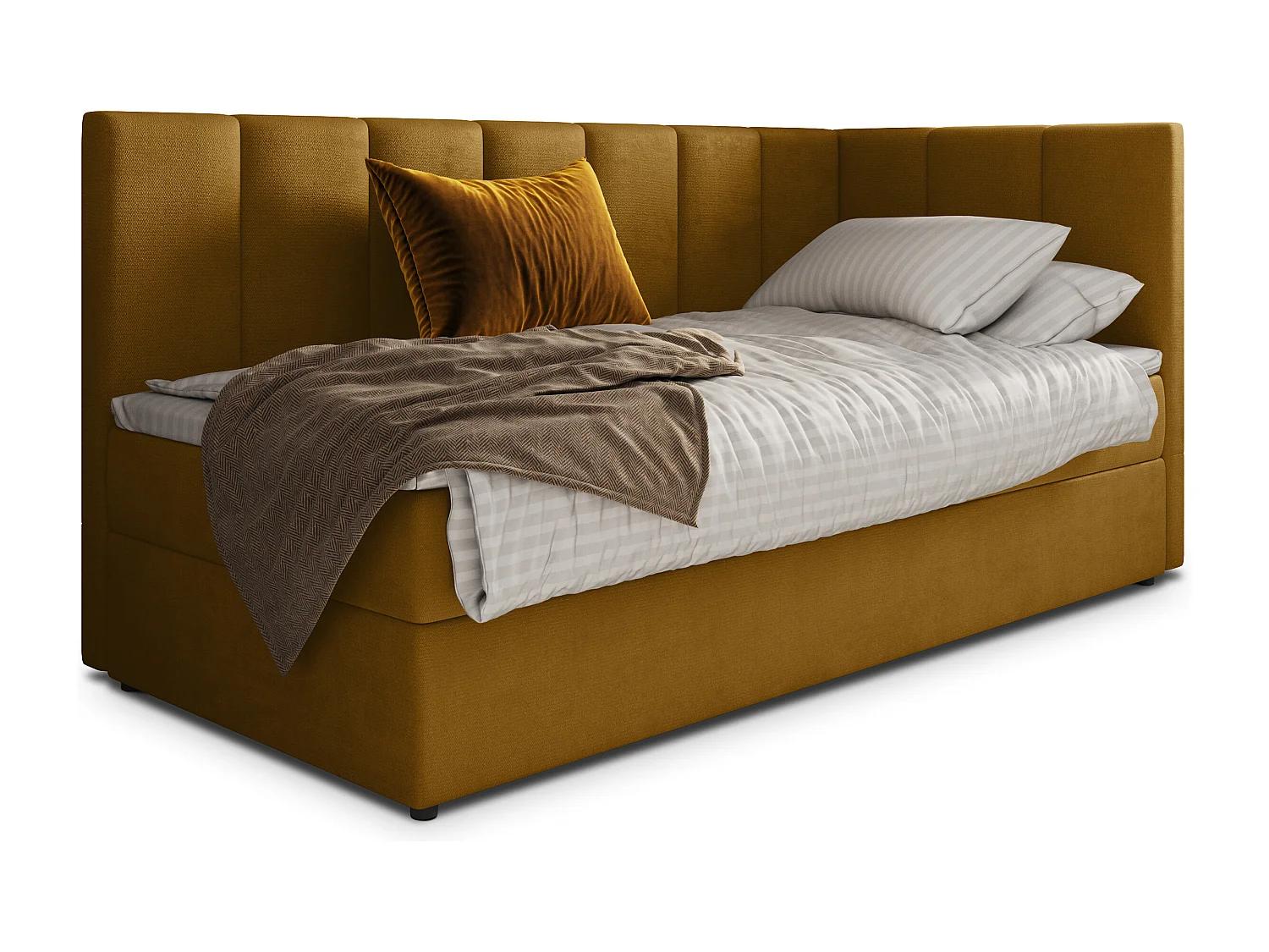 Boxspringbed BEVE 80x200 cm Set met hoofdbord, bedbodem en matras, Geel