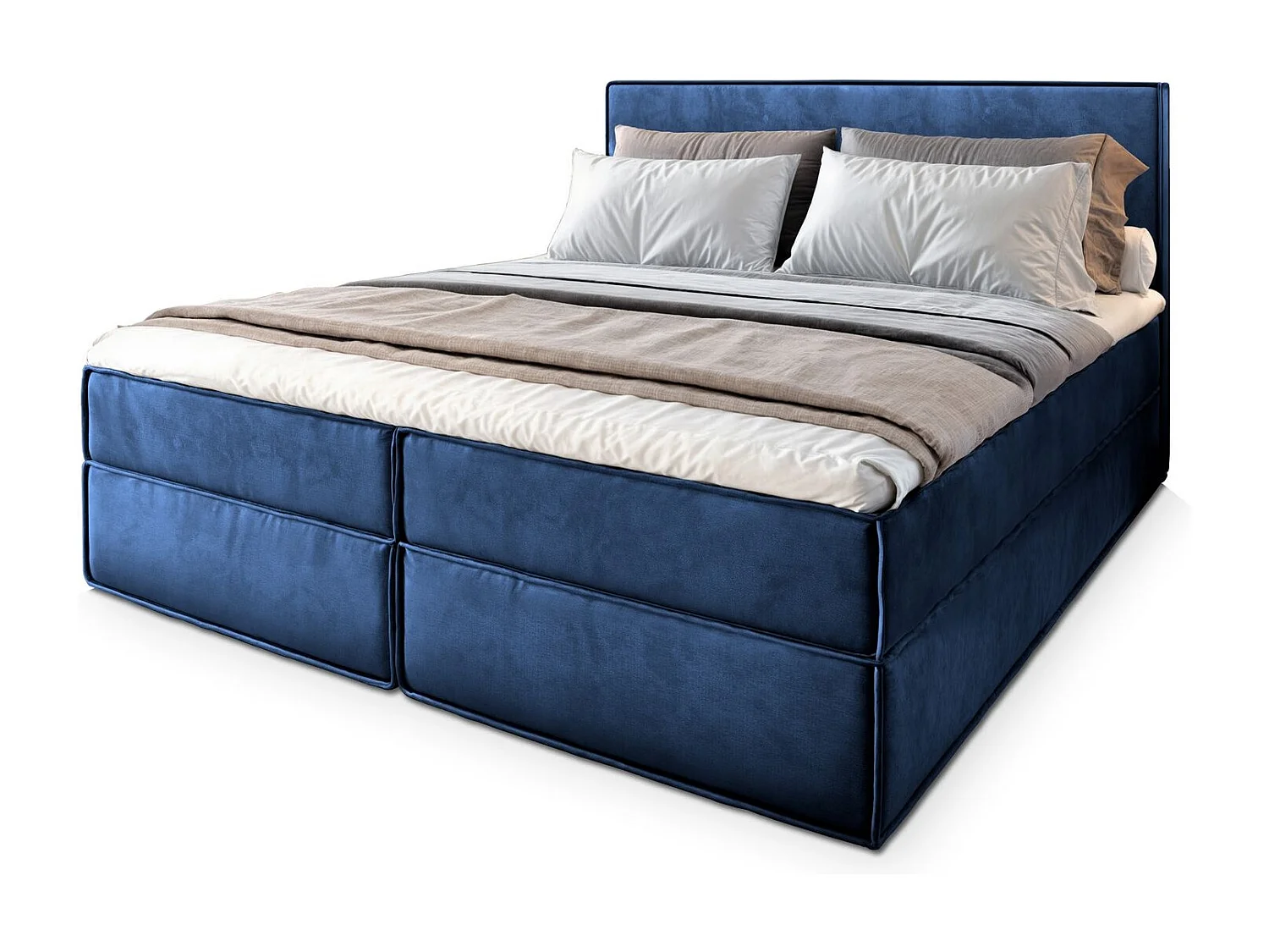 Boxspringbed PELLIO 180x200 cm Set met hoofdbord, bedbodem en matras, Blauw