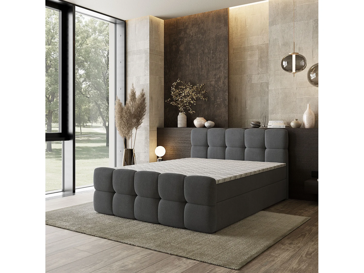Boxspringbed BRUME 180x200 cm Set met hoofdbord, bedbodem en matras, Antracietgrijs