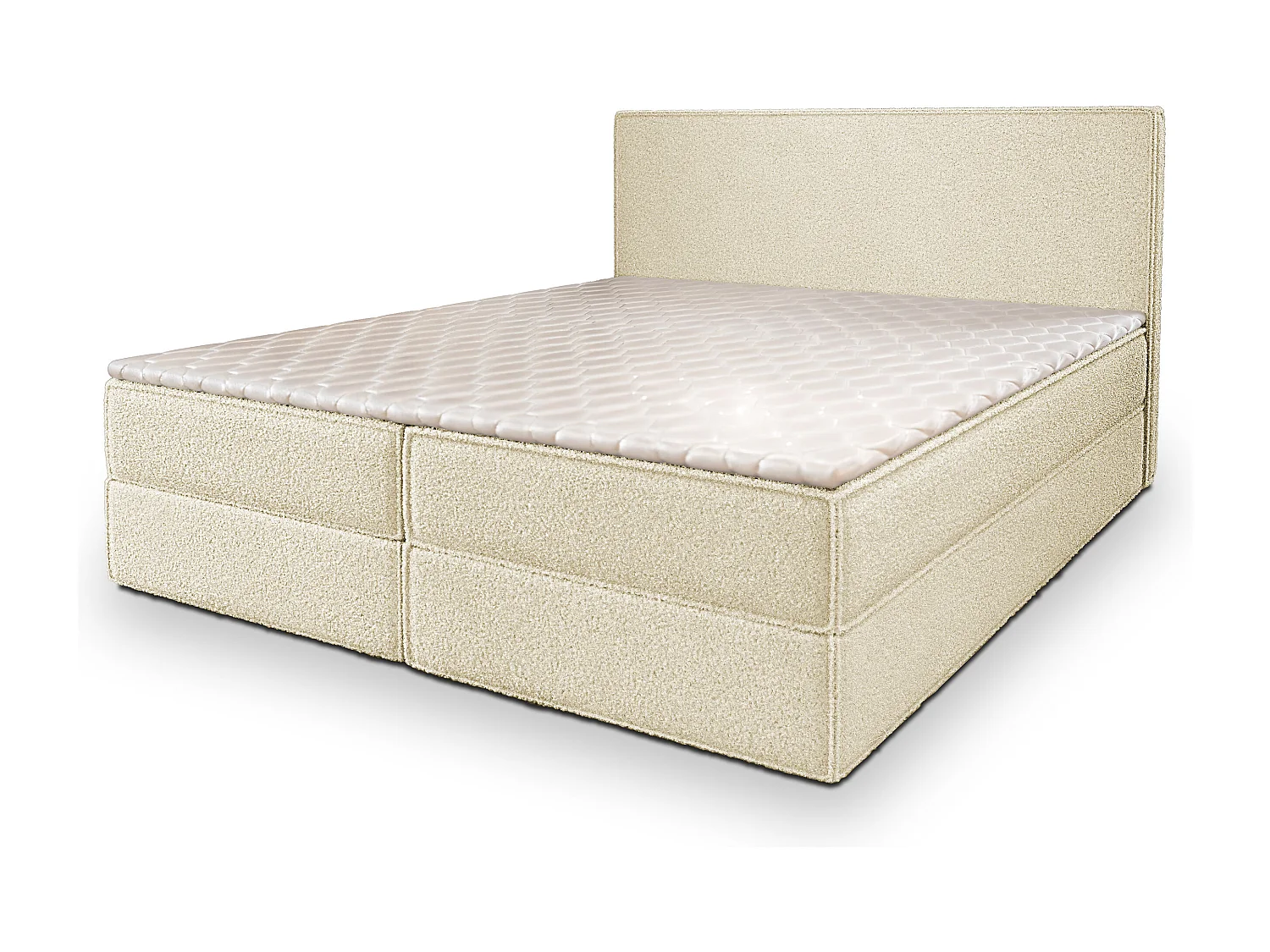 Lit continental PELLIO, 180x200 cm, Tissu bouclé, Couleur crème