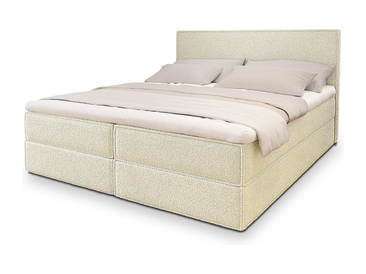 Lit continental PELLIO, 180x200 cm, Tissu bouclé, Couleur crème
