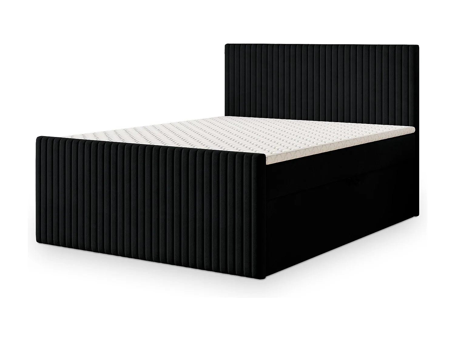 Lit continental TERVAN, 140x200 cm, Tissu pelucheux, Noir