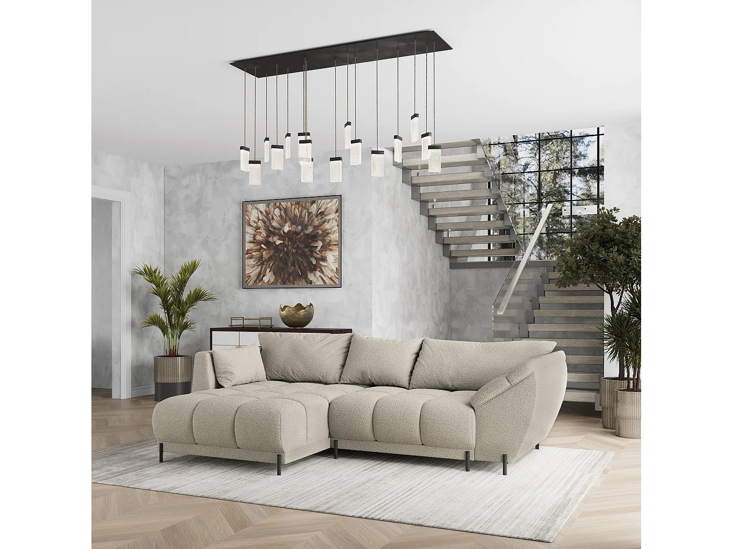 Canapé d'angle VESTANO en velours avec fonction couchage Beige