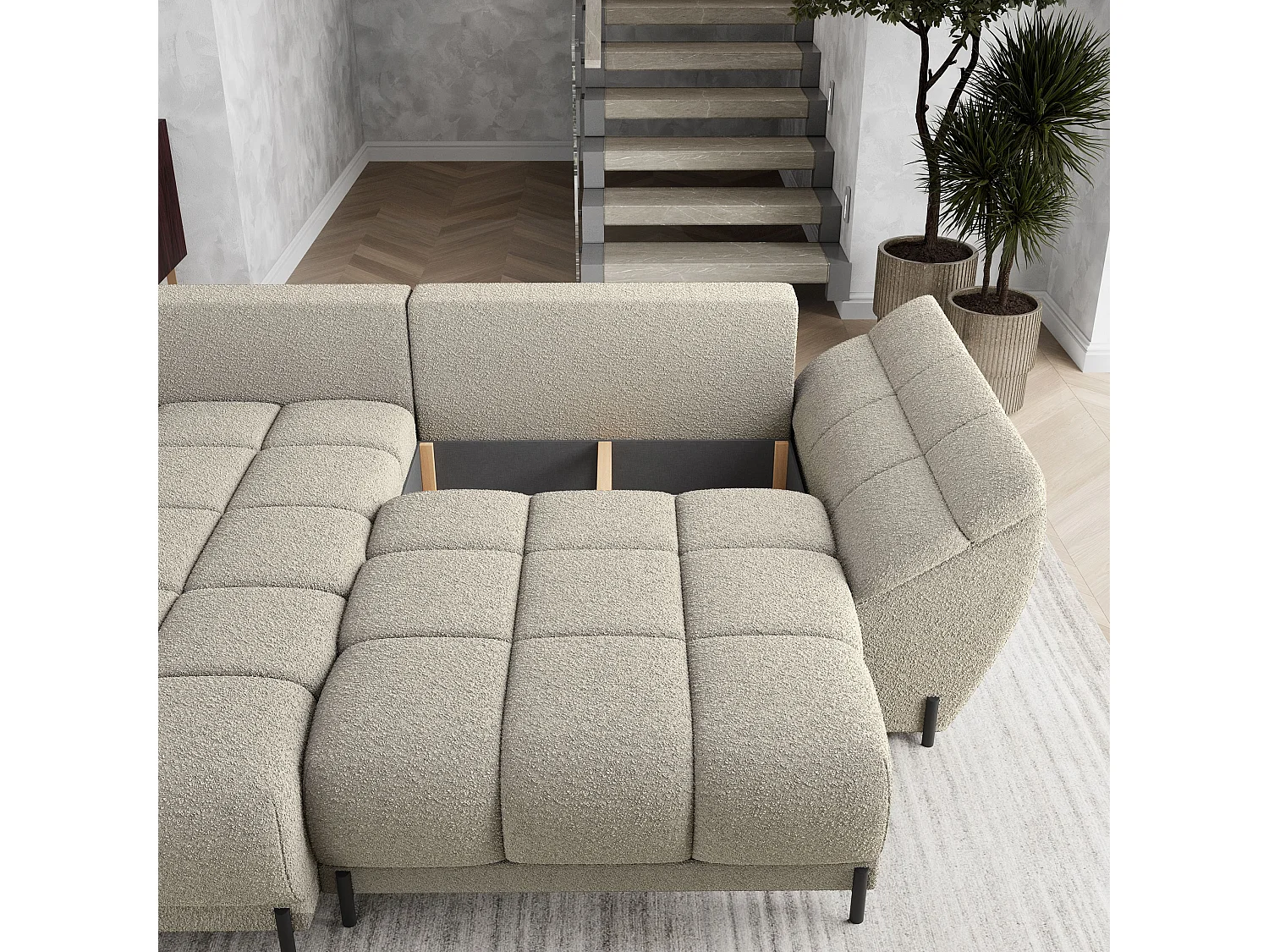 Canapé d'angle VESTANO en velours avec fonction couchage Beige