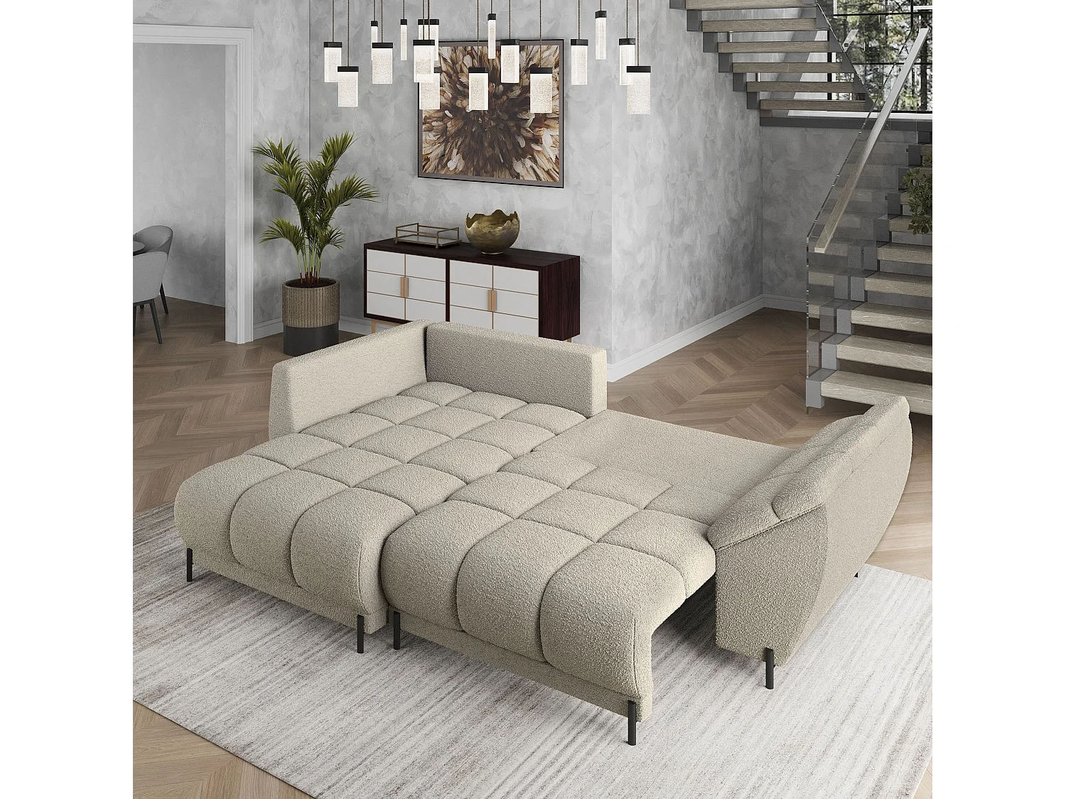 Canapé d'angle VESTANO en velours avec fonction couchage Beige