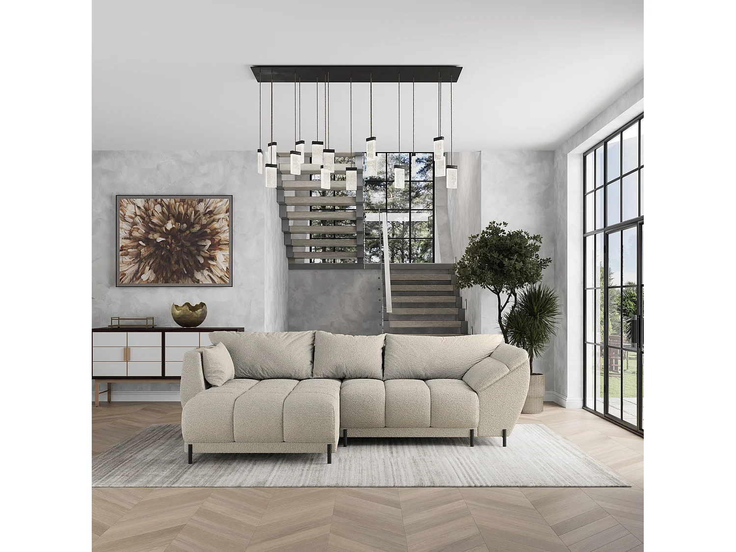 Canapé d'angle VESTANO en velours avec fonction couchage Beige