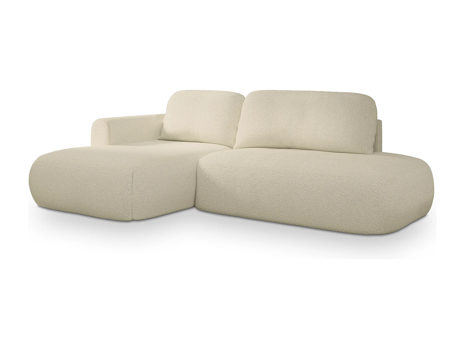 Hoekbank NUVIRA van fluweel met slaapfunctie Creme