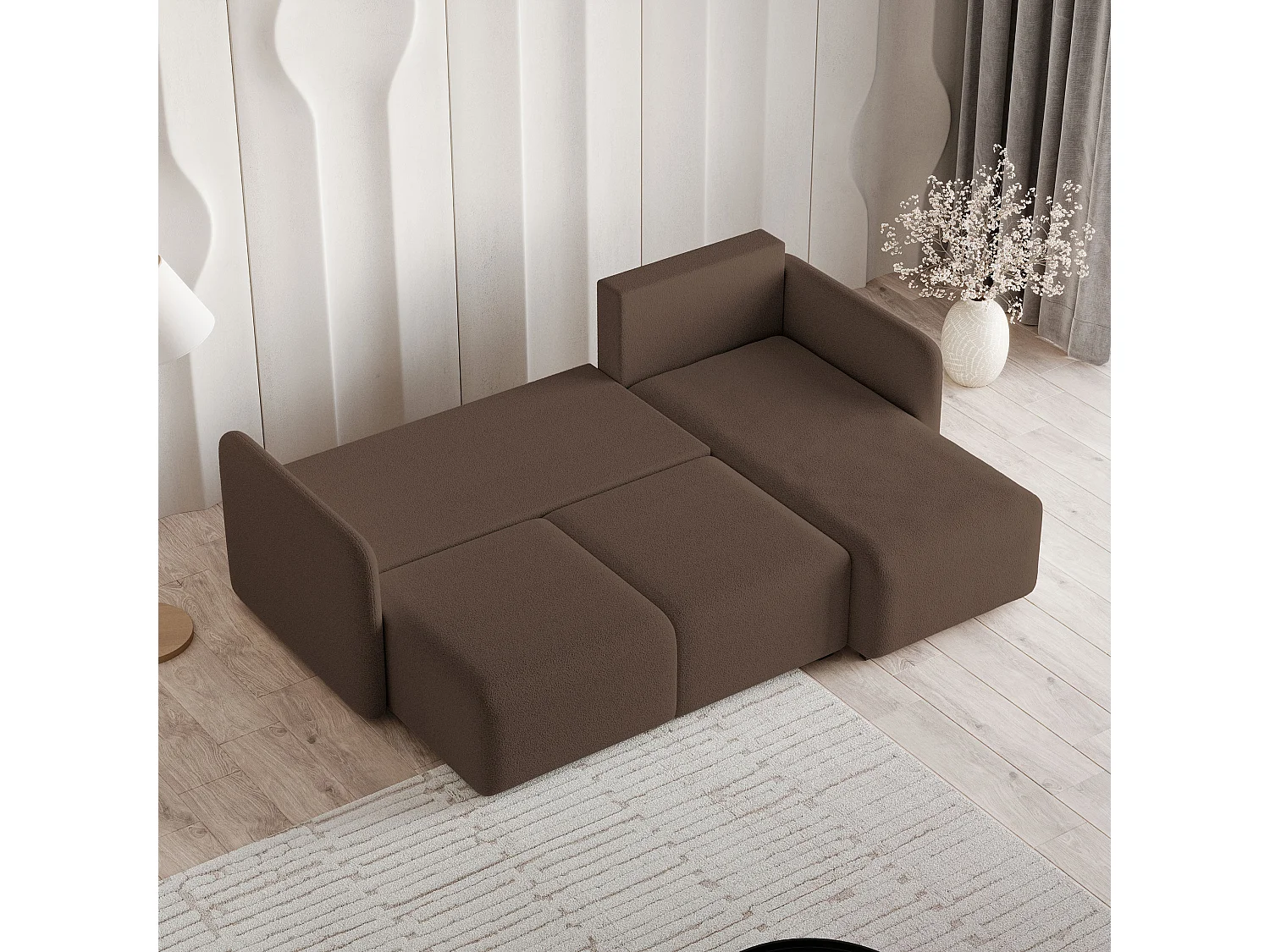 Canapé d'angle SUVINO en velours avec fonction couchage Marron