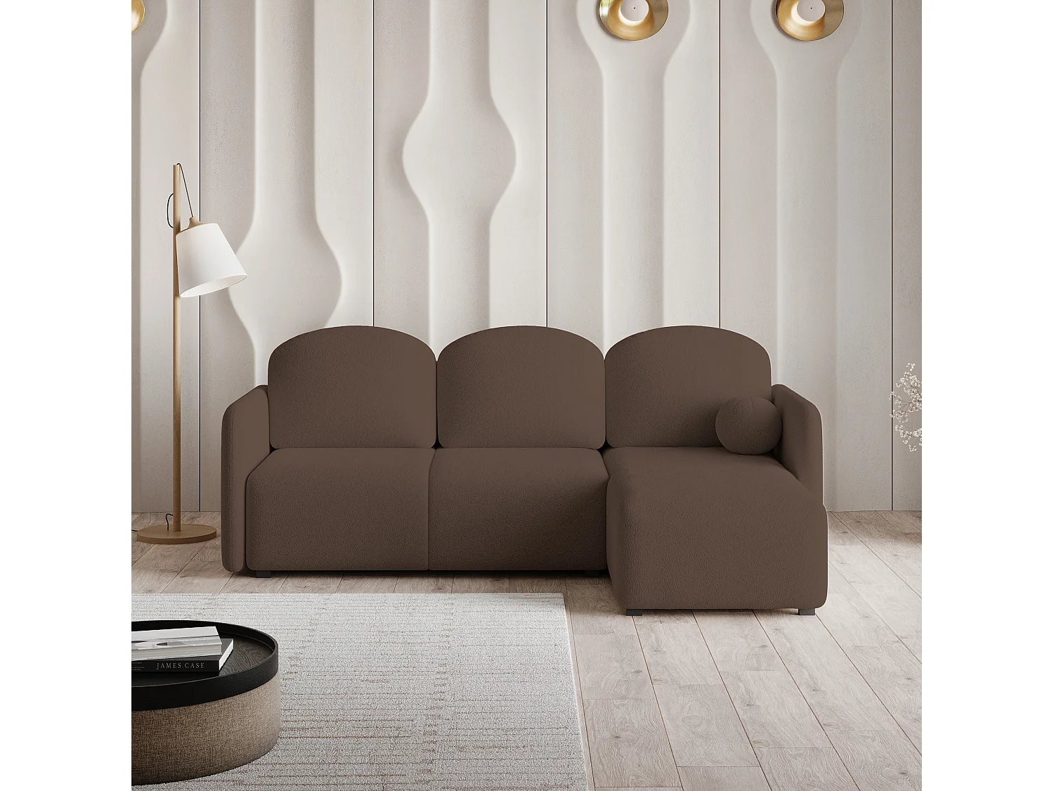 Canapé d'angle SUVINO en velours avec fonction couchage Marron