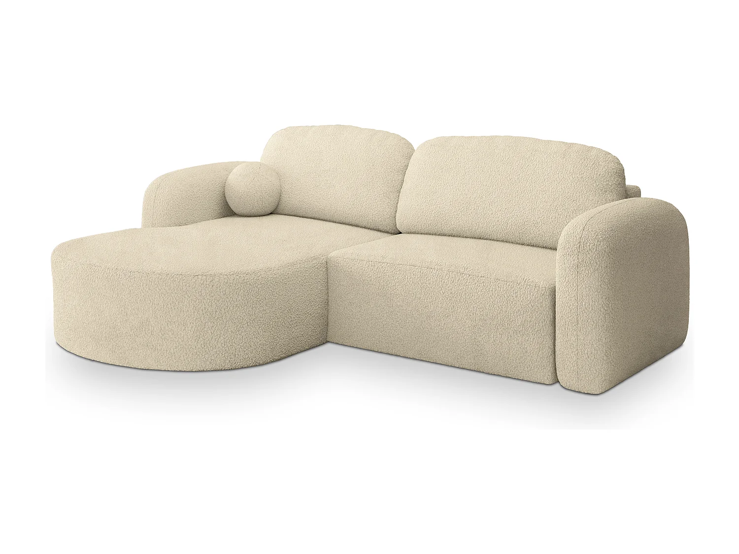 Hoekbank AMILIA van fluweel met slaapfunctie Creme