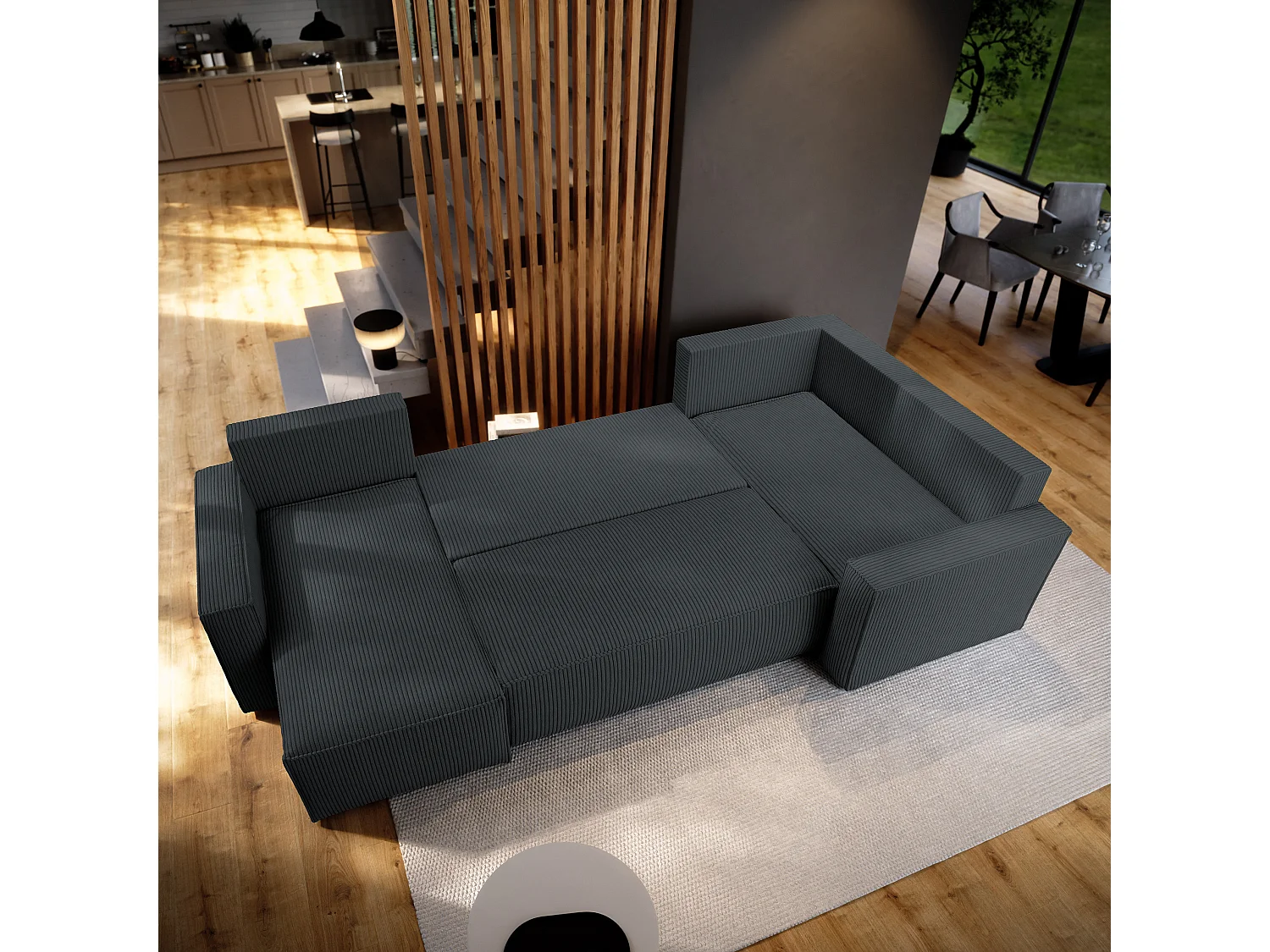Canapé d'angle NORENA en velours avec fonction couchage Gris