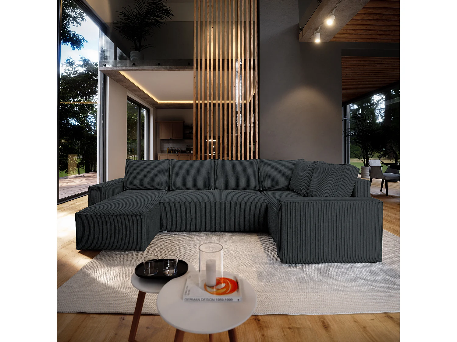 Canapé d'angle NORENA en velours avec fonction couchage Gris