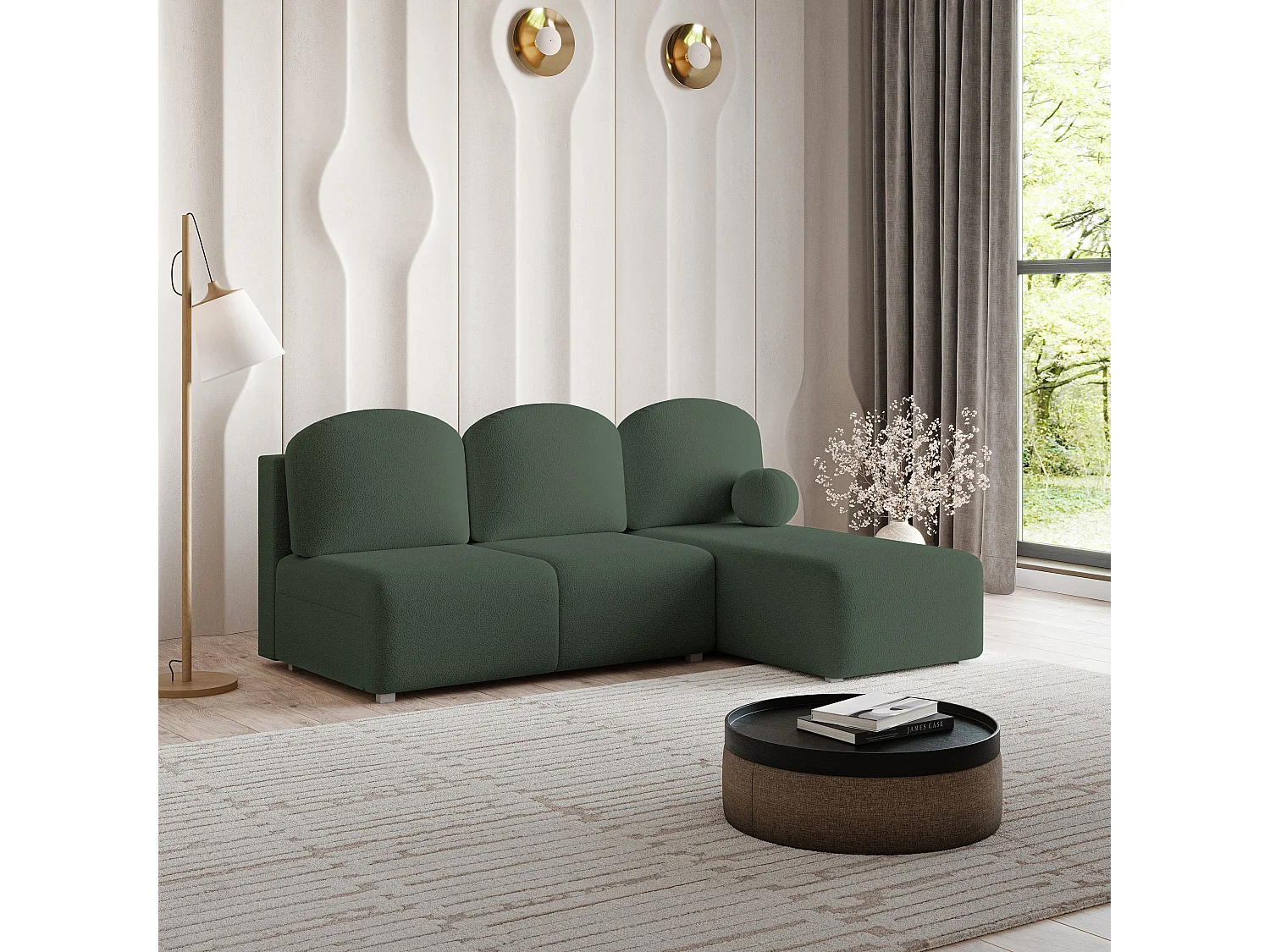 Canapé d'angle TRAMA en velours avec fonction couchage Vert