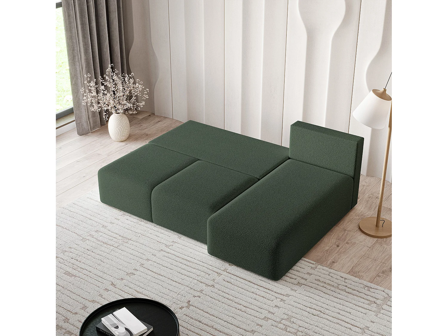 Canapé d'angle TRAMA en velours avec fonction couchage Vert