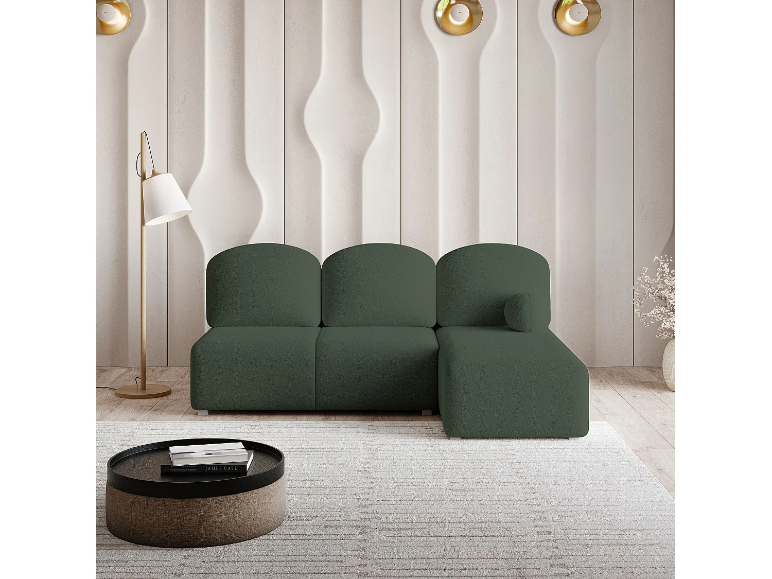 Canapé d'angle TRAMA en velours avec fonction couchage Vert