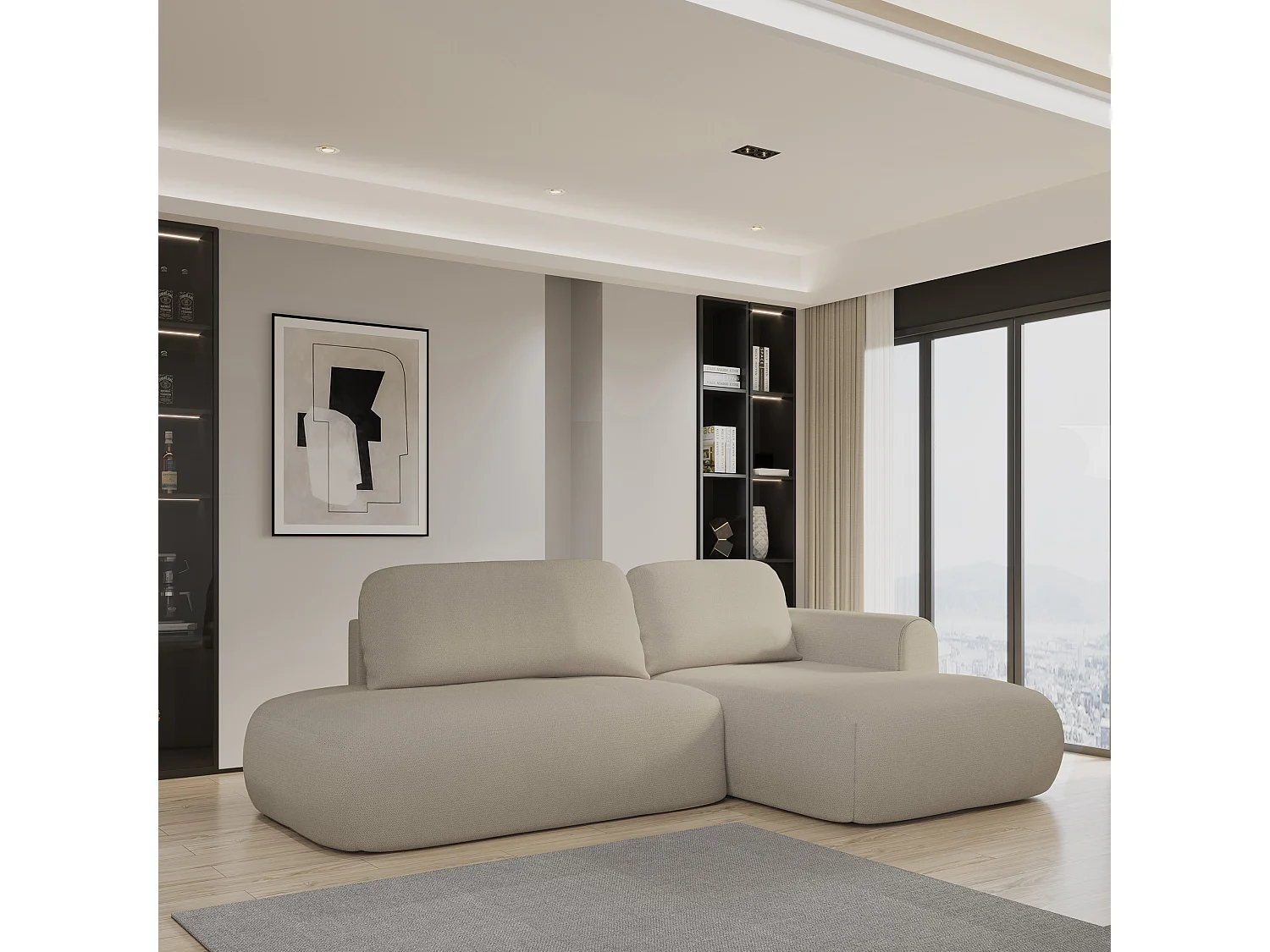 Hoekbank NUVIRA van fluweel met slaapfunctie Beige