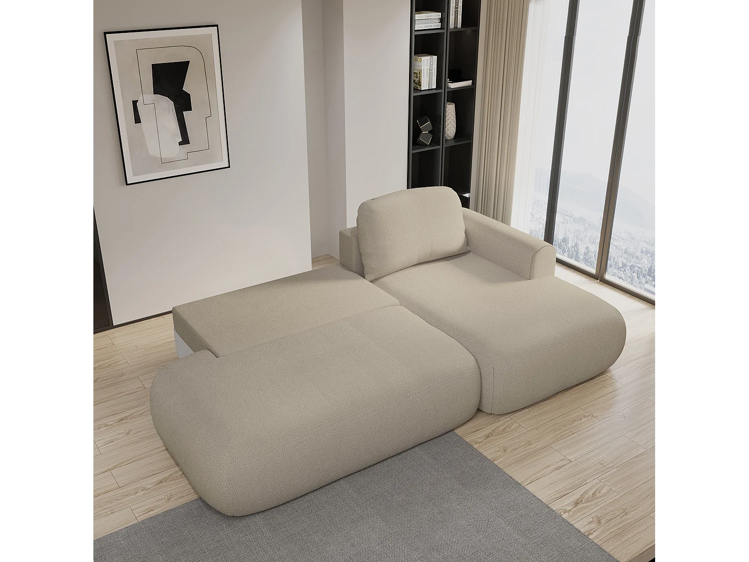 Hoekbank NUVIRA van fluweel met slaapfunctie Beige
