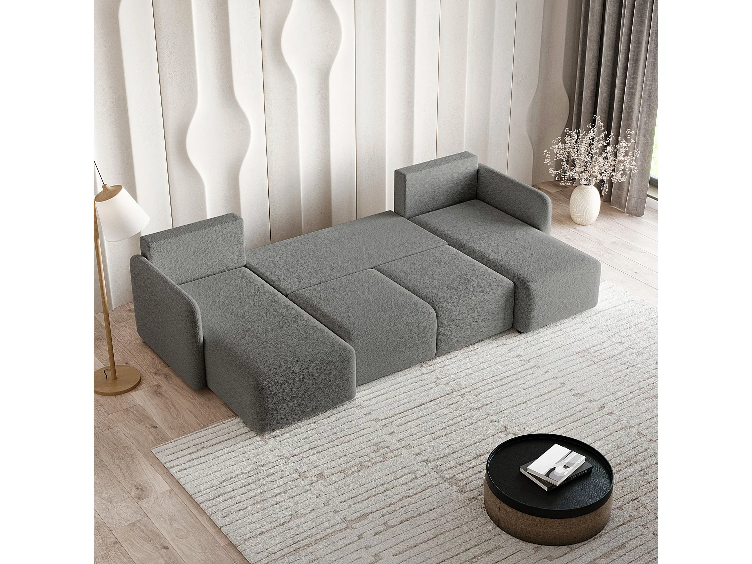 Canapé d'angle NUBERO en velours avec fonction couchage Gris