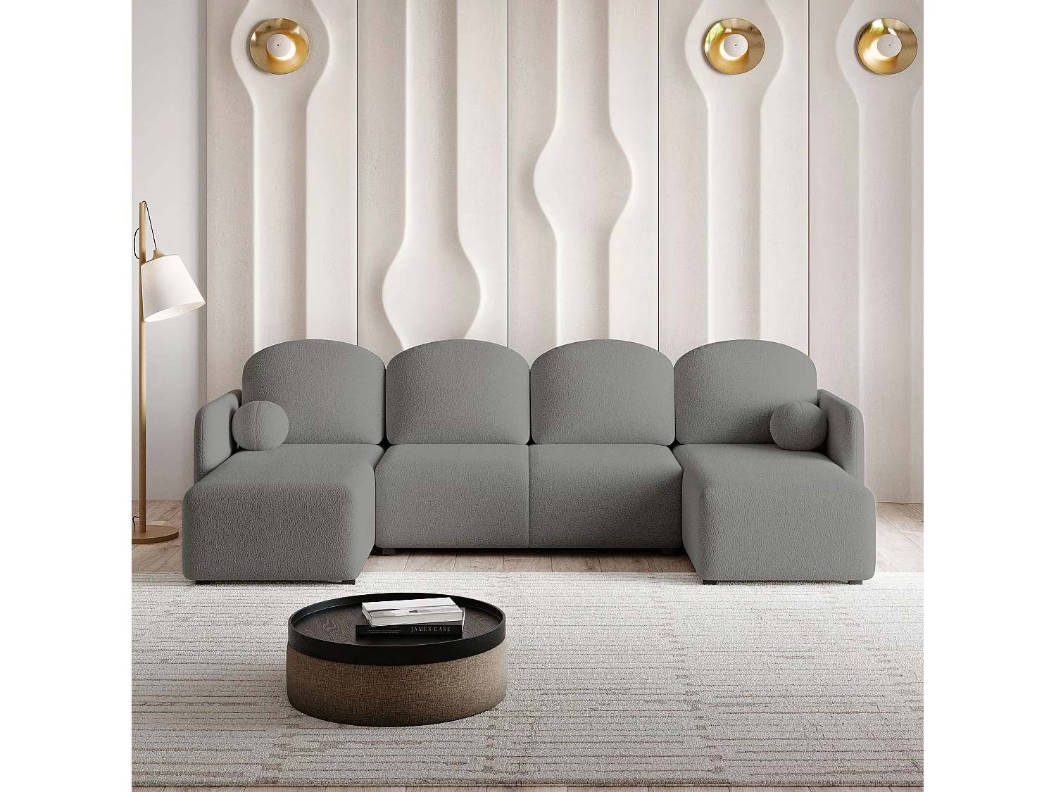 Canapé d'angle NUBERO en velours avec fonction couchage Gris