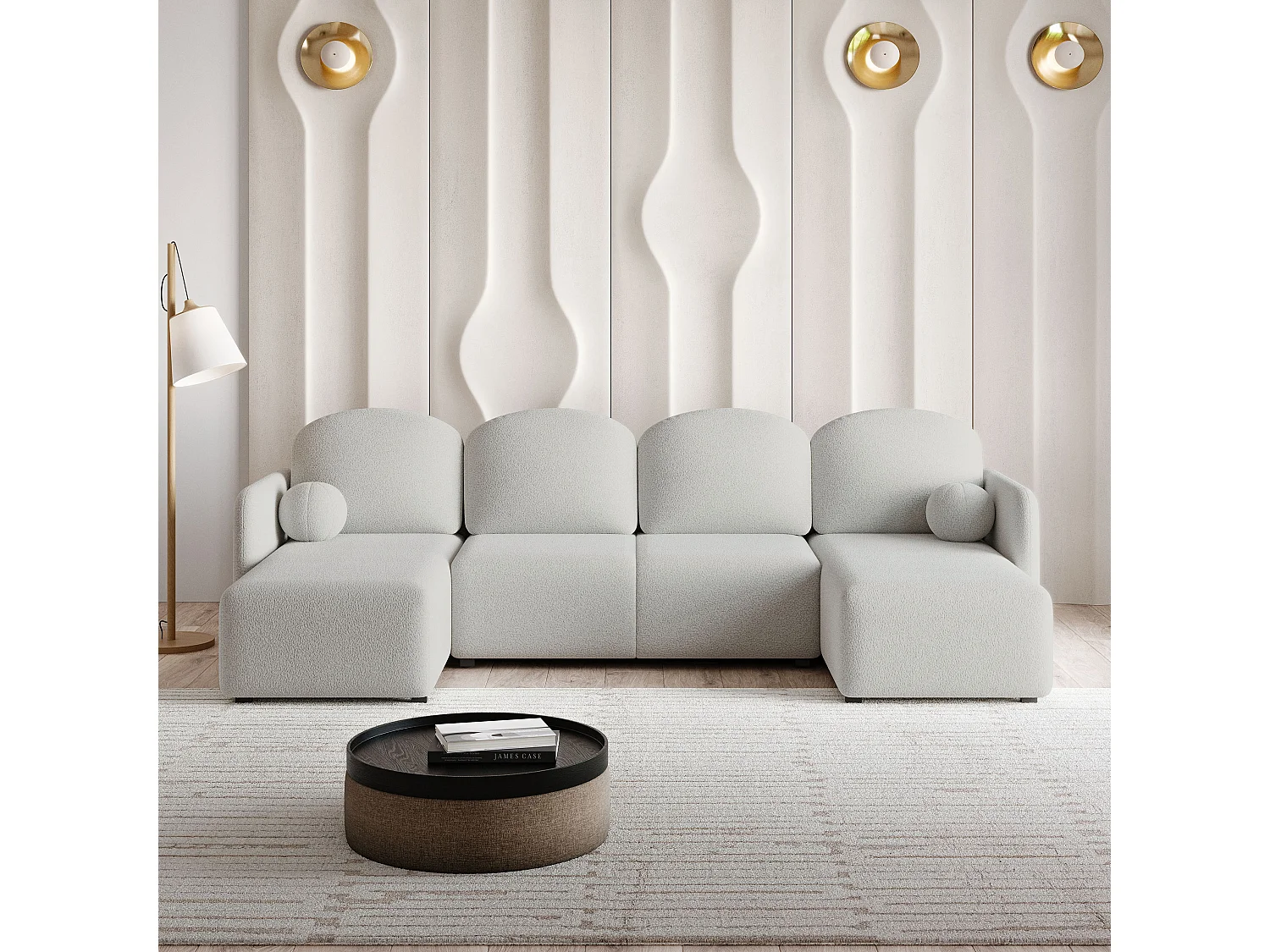 Canapé d'angle NUBERO en velours avec fonction couchage Gris clair