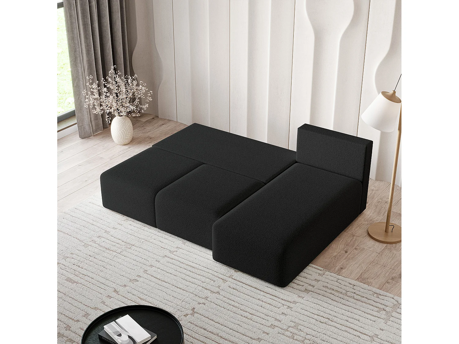 Canapé d'angle TRAMA en velours avec fonction couchage Noir