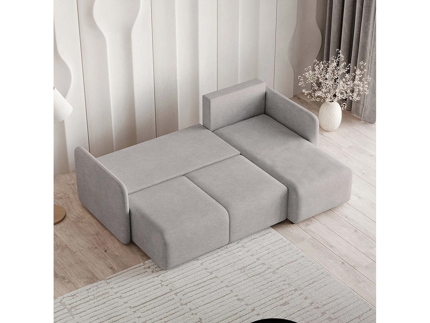 Canapé d'angle SUVINO en velours avec fonction couchage Gris clair