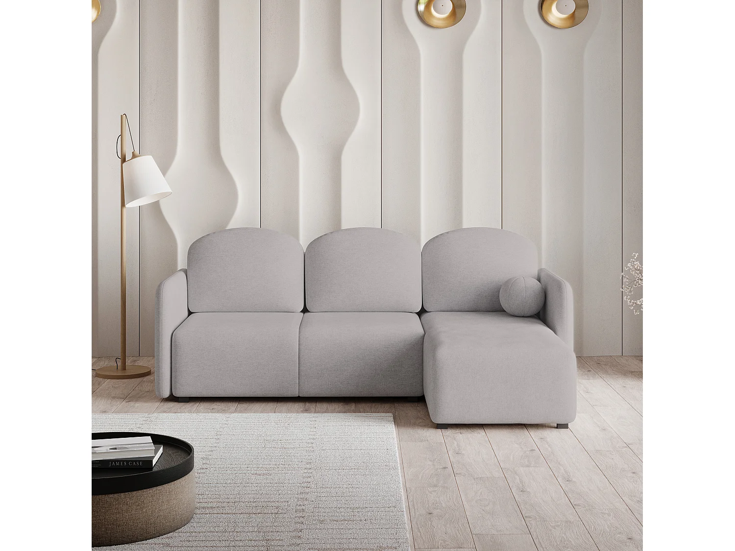 Canapé d'angle SUVINO en velours avec fonction couchage Gris clair