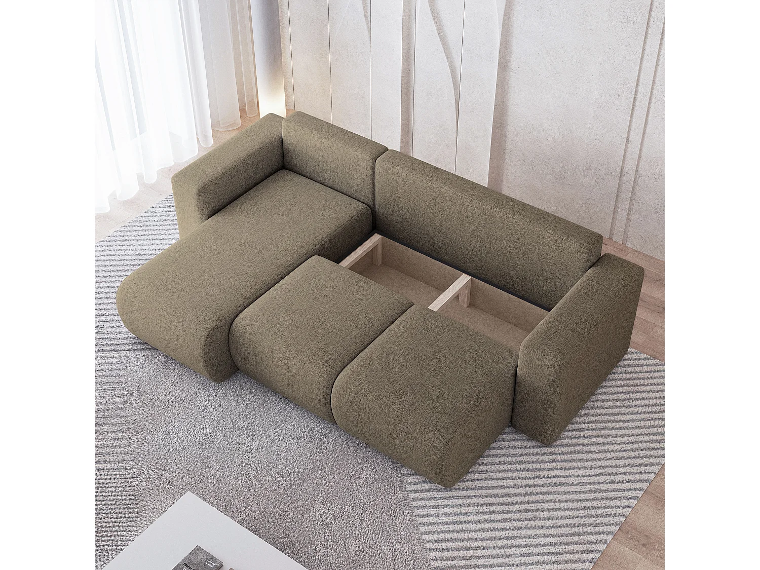 Canapé d'angle RINOVA en velours avec fonction couchage Marron