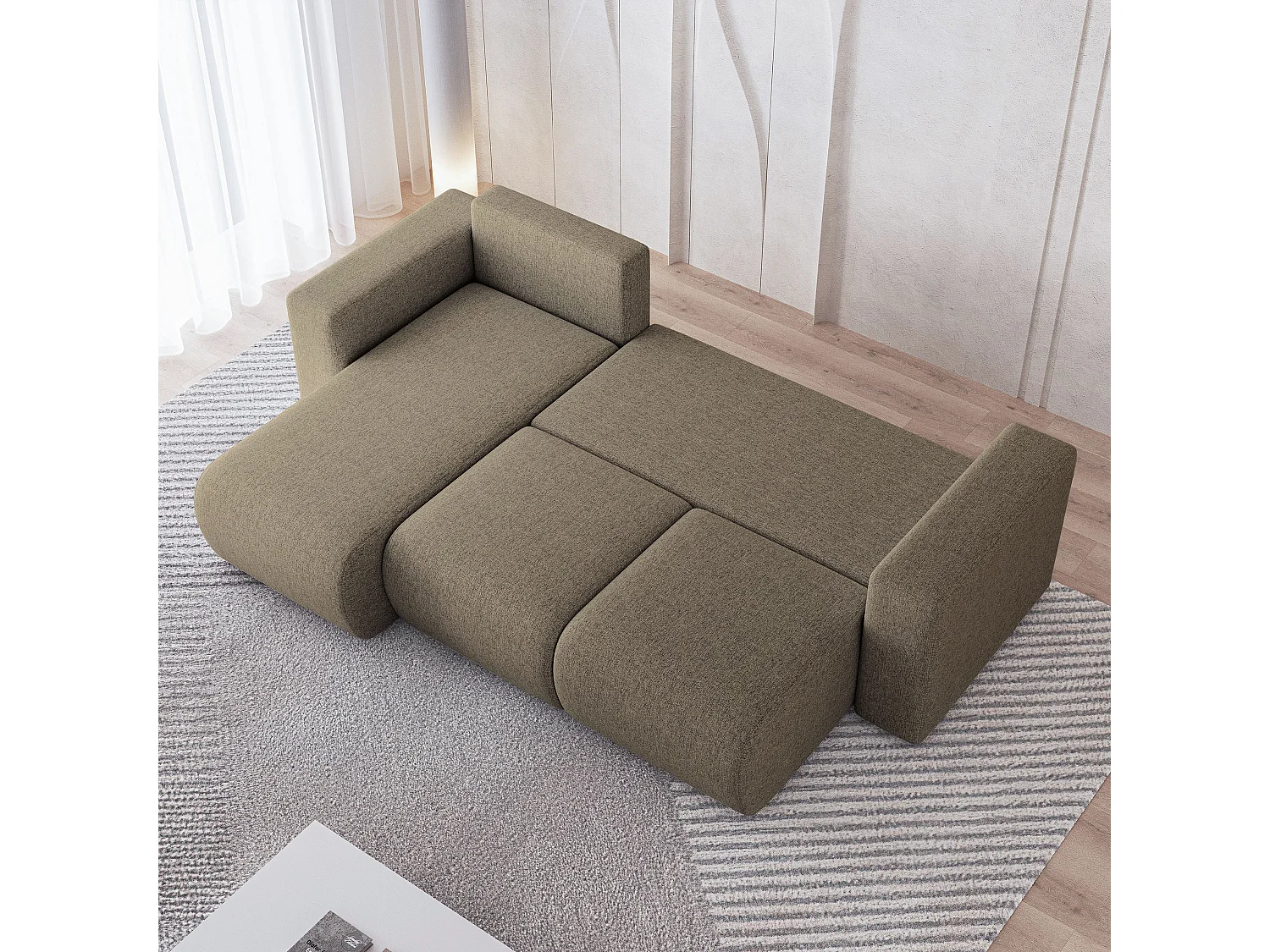 Canapé d'angle RINOVA en velours avec fonction couchage Marron