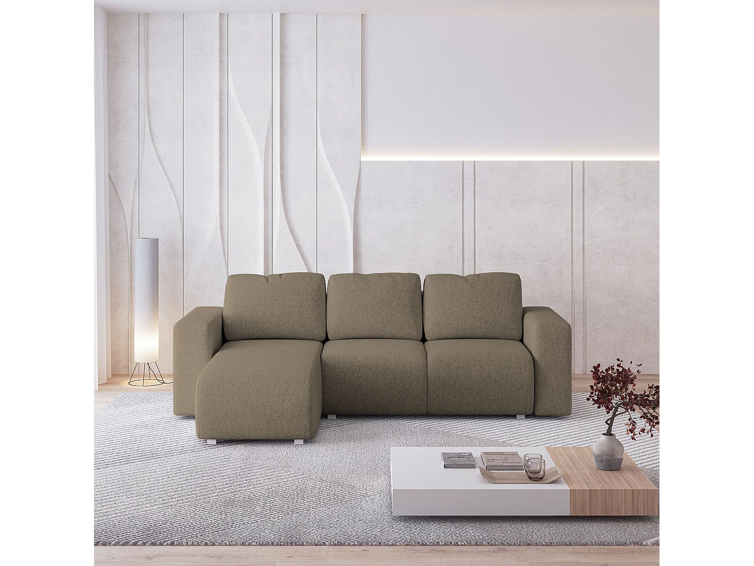 Canapé d'angle RINOVA en velours avec fonction couchage Marron