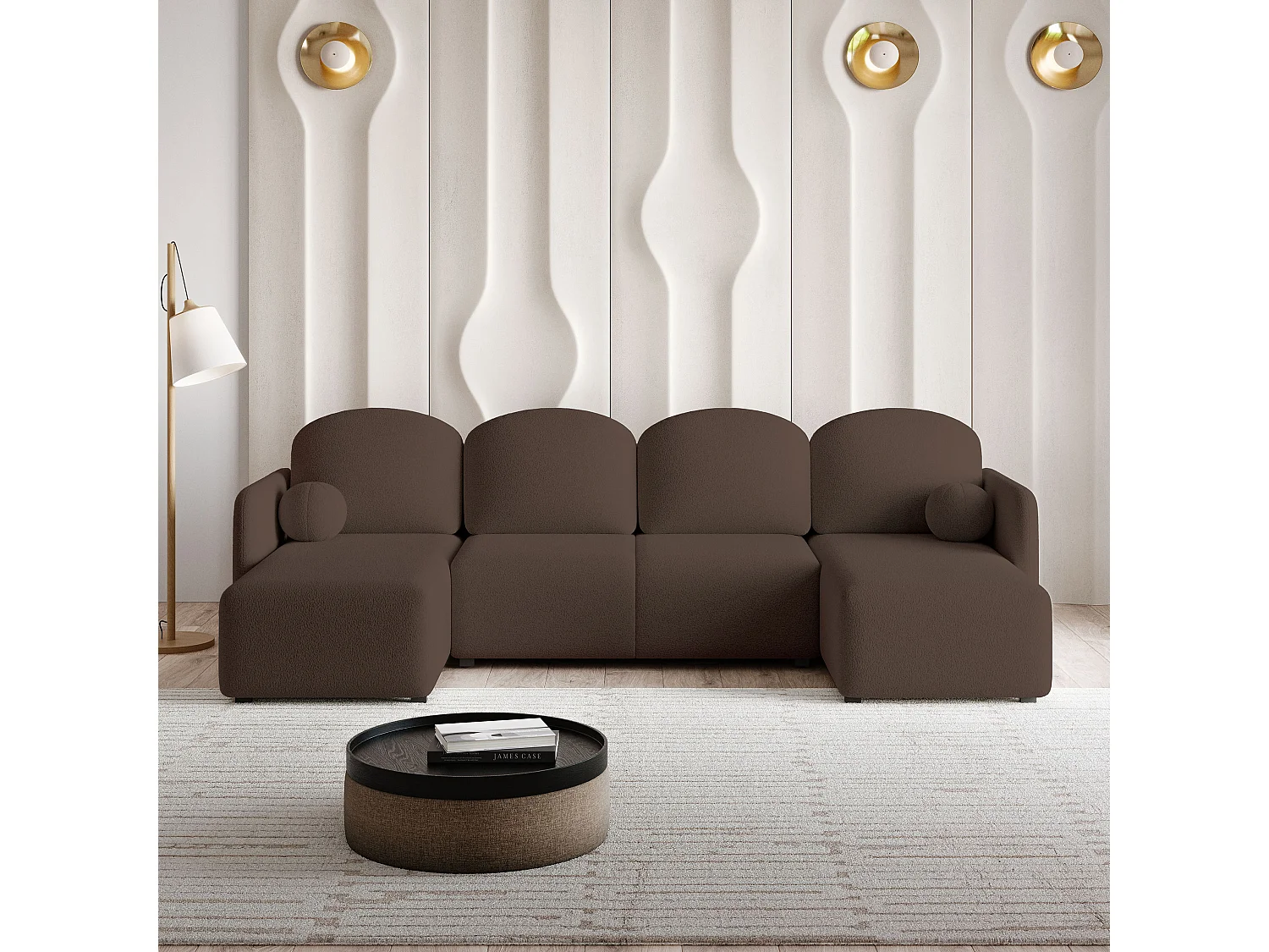 Canapé d'angle NUBERO en velours avec fonction couchage Marron