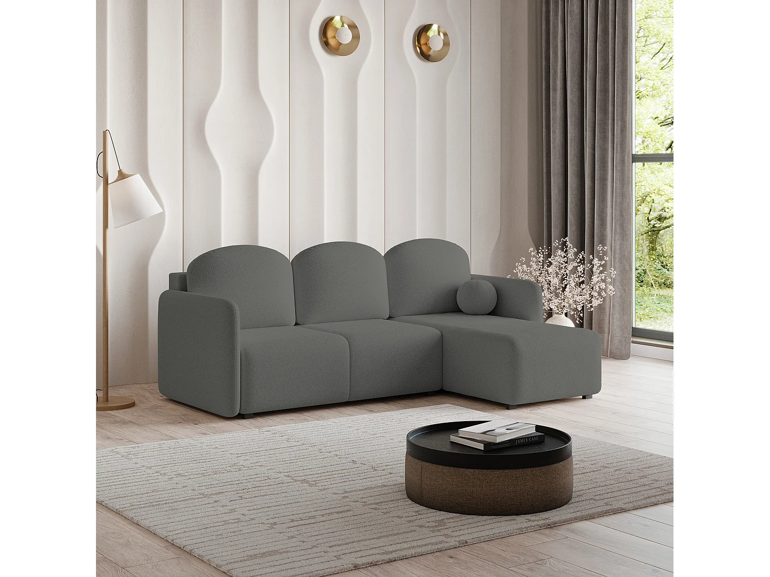 Canapé d'angle SUVINO en velours avec fonction couchage Gris