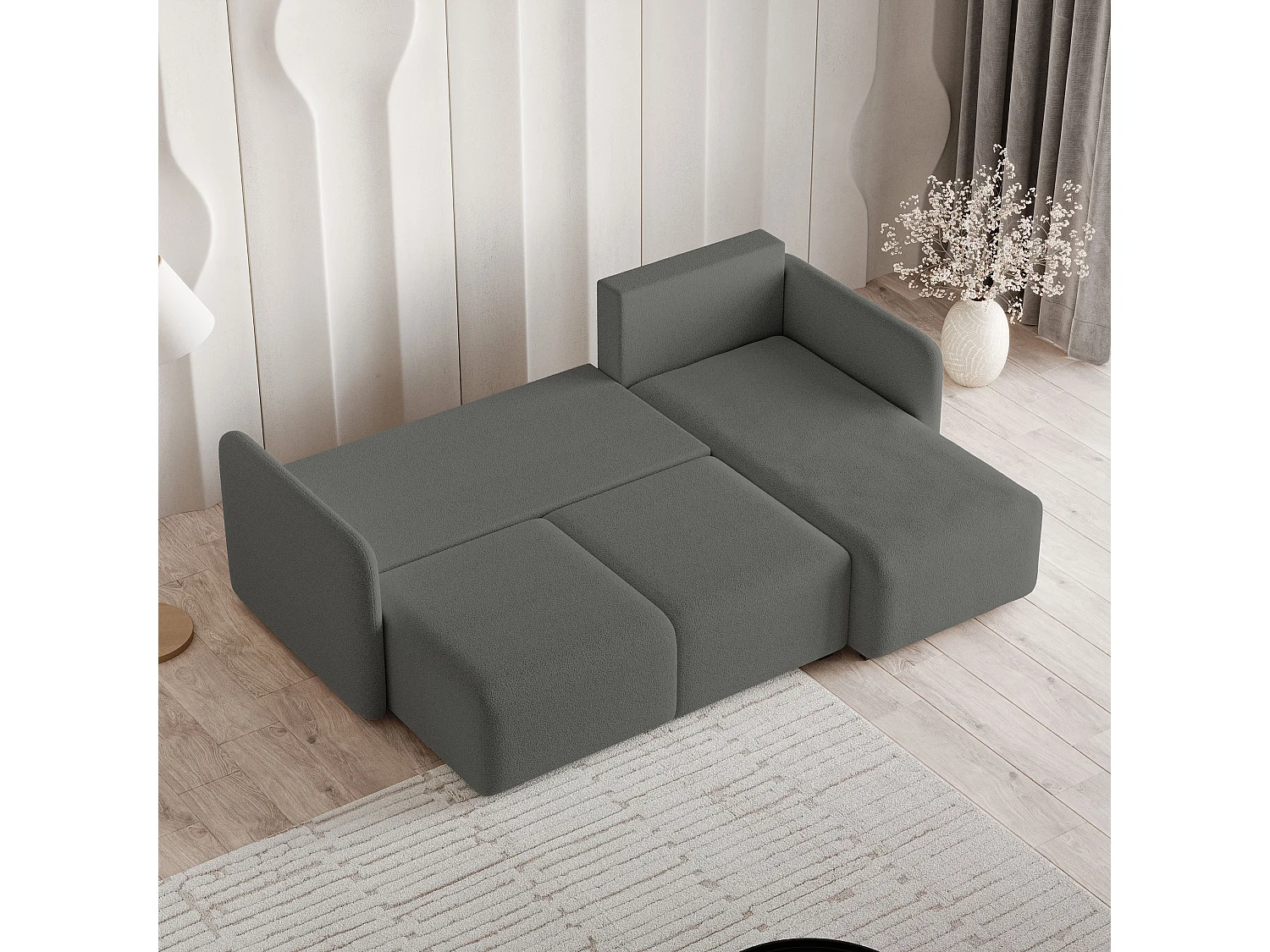 Canapé d'angle SUVINO en velours avec fonction couchage Gris