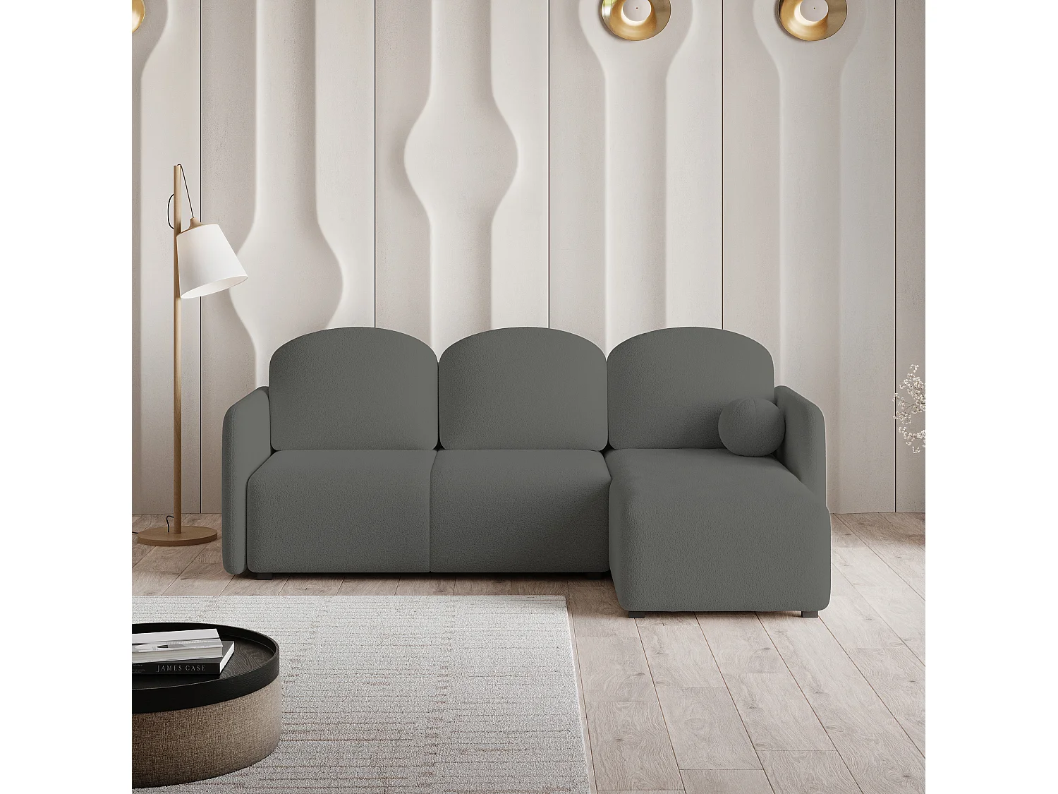 Canapé d'angle SUVINO en velours avec fonction couchage Gris