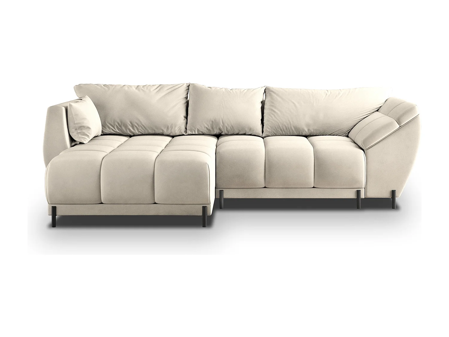 Canapé d'angle VESTANO en velours avec fonction couchage Crème