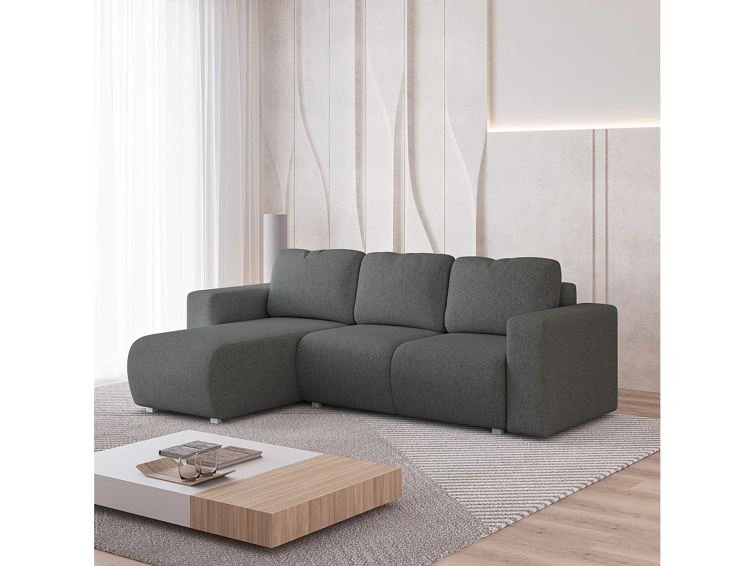 Canapé d'angle RINOVA en velours avec fonction couchage Gris