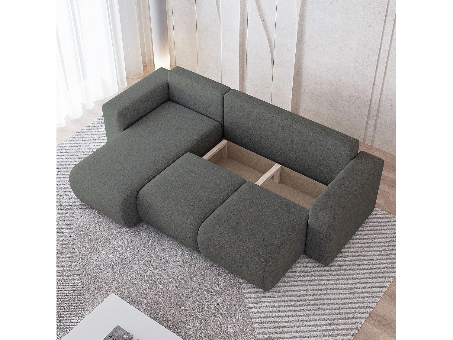 Canapé d'angle RINOVA en velours avec fonction couchage Gris