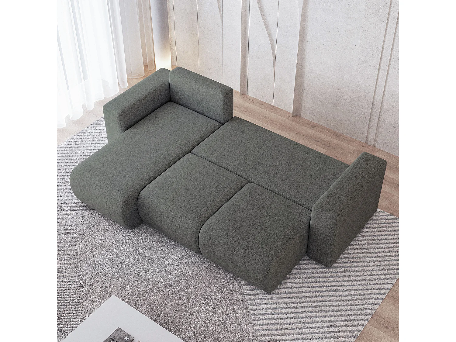 Canapé d'angle RINOVA en velours avec fonction couchage Gris