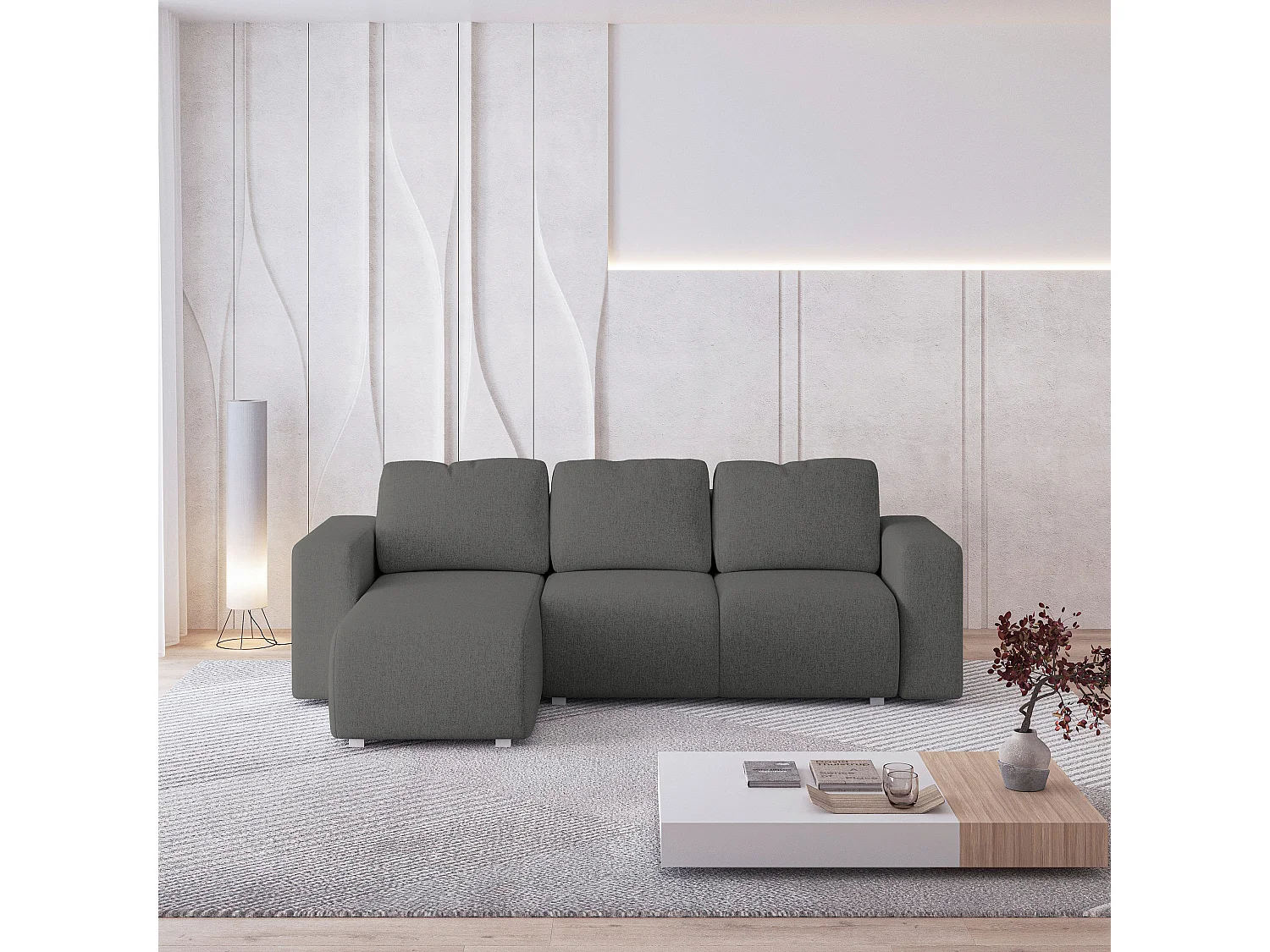 Canapé d'angle RINOVA en velours avec fonction couchage Gris