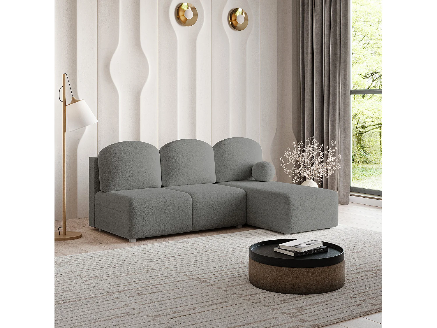 Canapé d'angle TRAMA en velours avec fonction couchage Gris