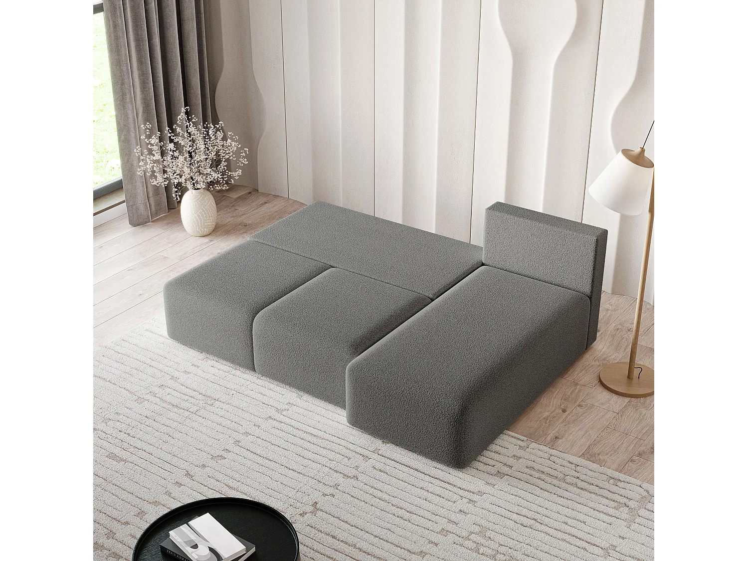 Canapé d'angle TRAMA en velours avec fonction couchage Gris