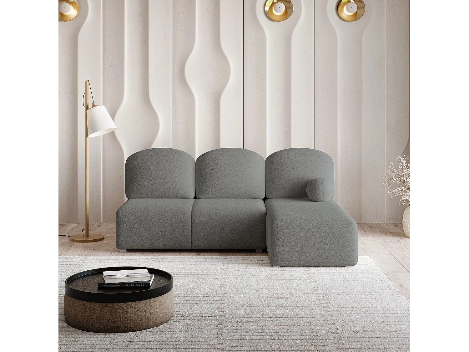 Canapé d'angle TRAMA en velours avec fonction couchage Gris