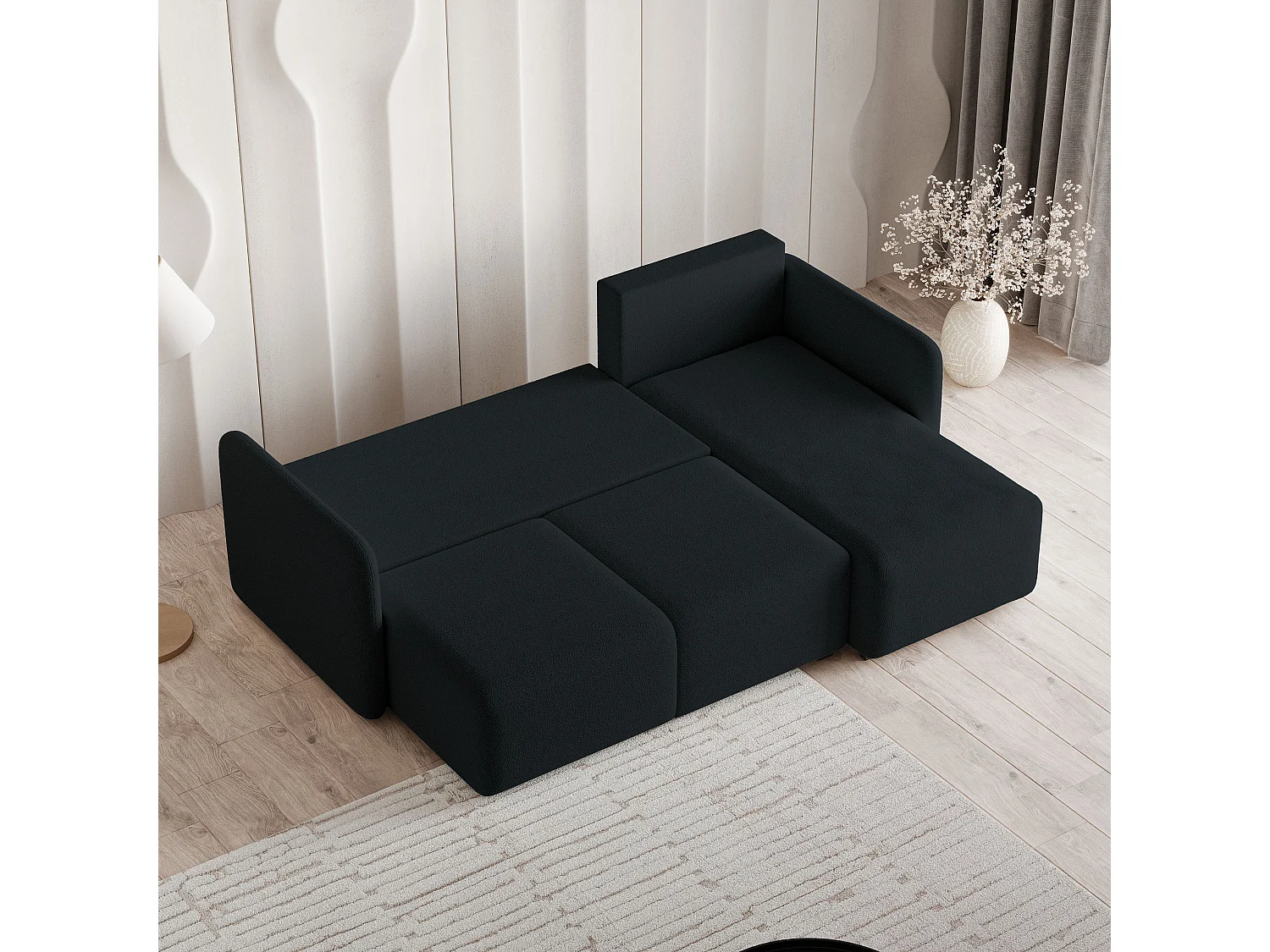Canapé d'angle SUVINO en velours avec fonction couchage Noir