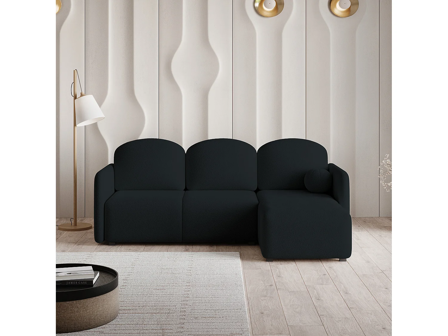 Canapé d'angle SUVINO en velours avec fonction couchage Noir