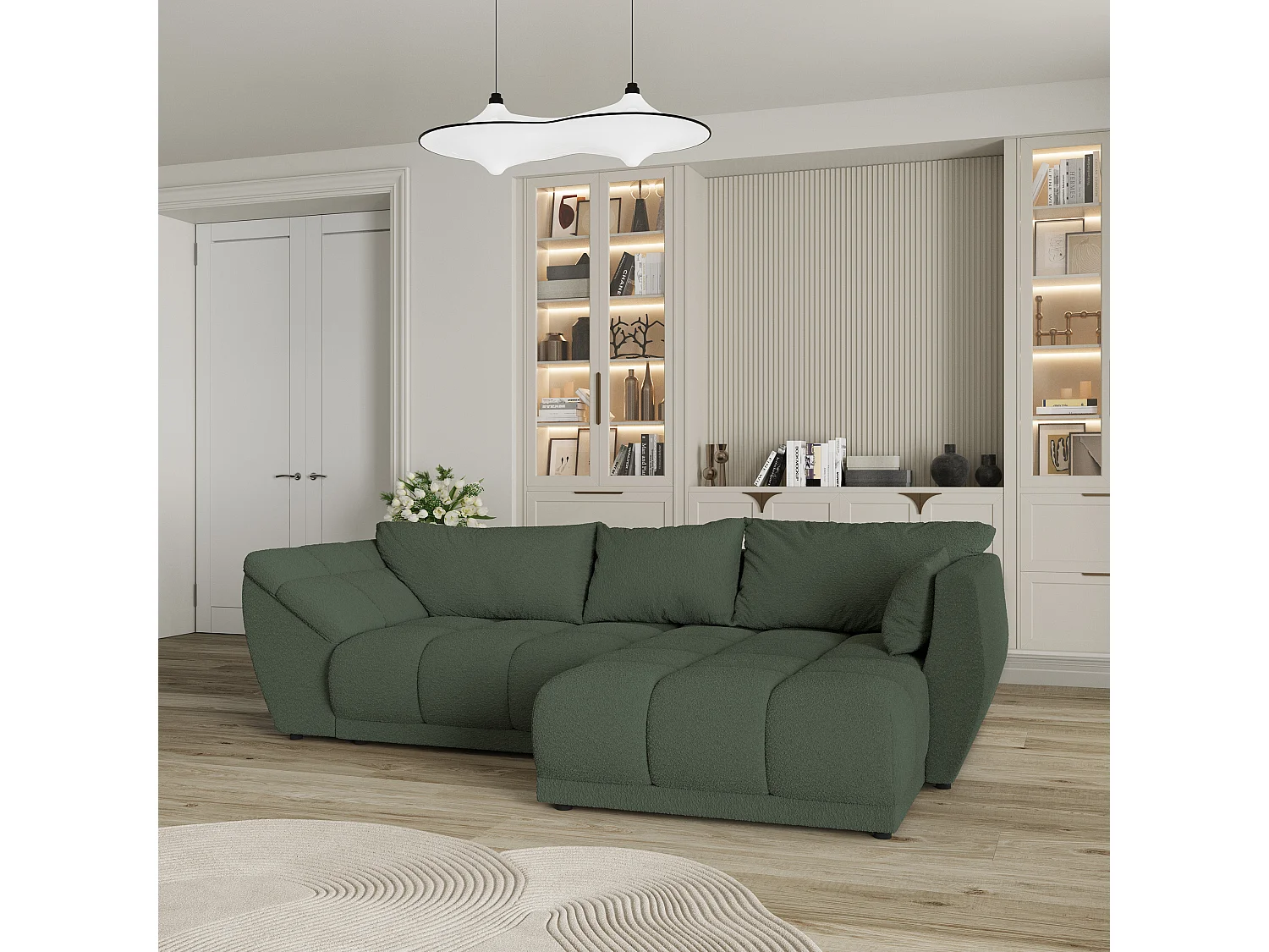 Canapé d'angle ORENTI en velours avec fonction couchage Vert