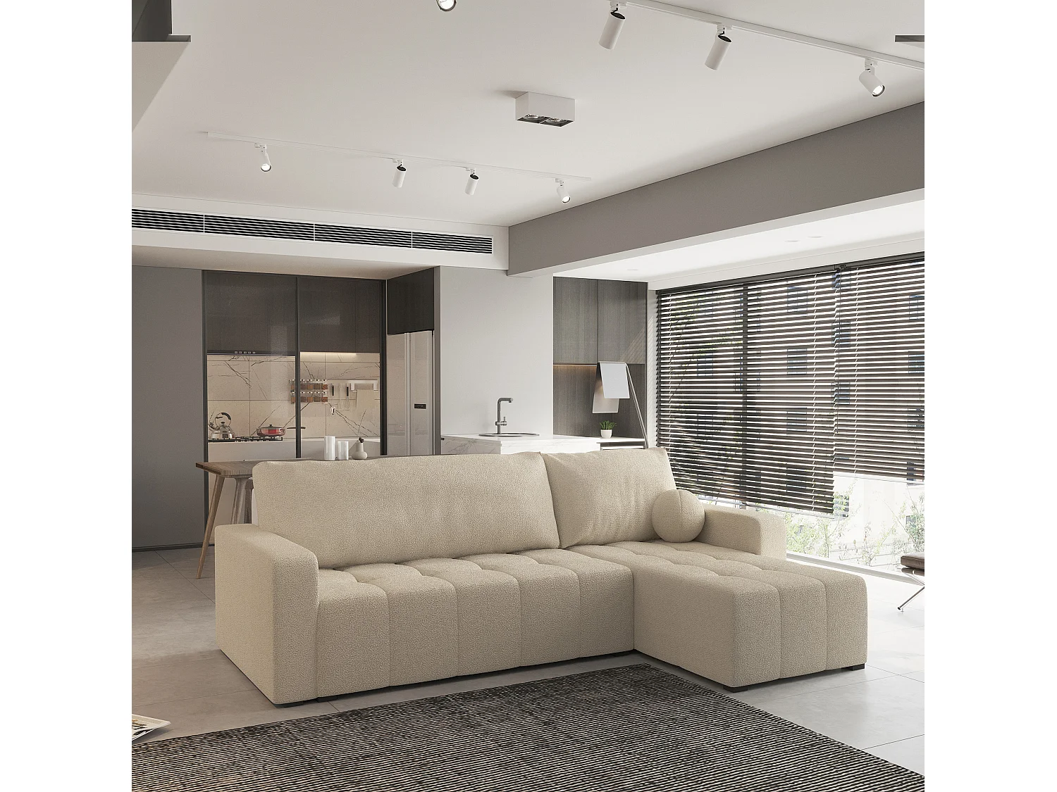 Hoekbank VOLIRA van fluweel met slaapfunctie Beige